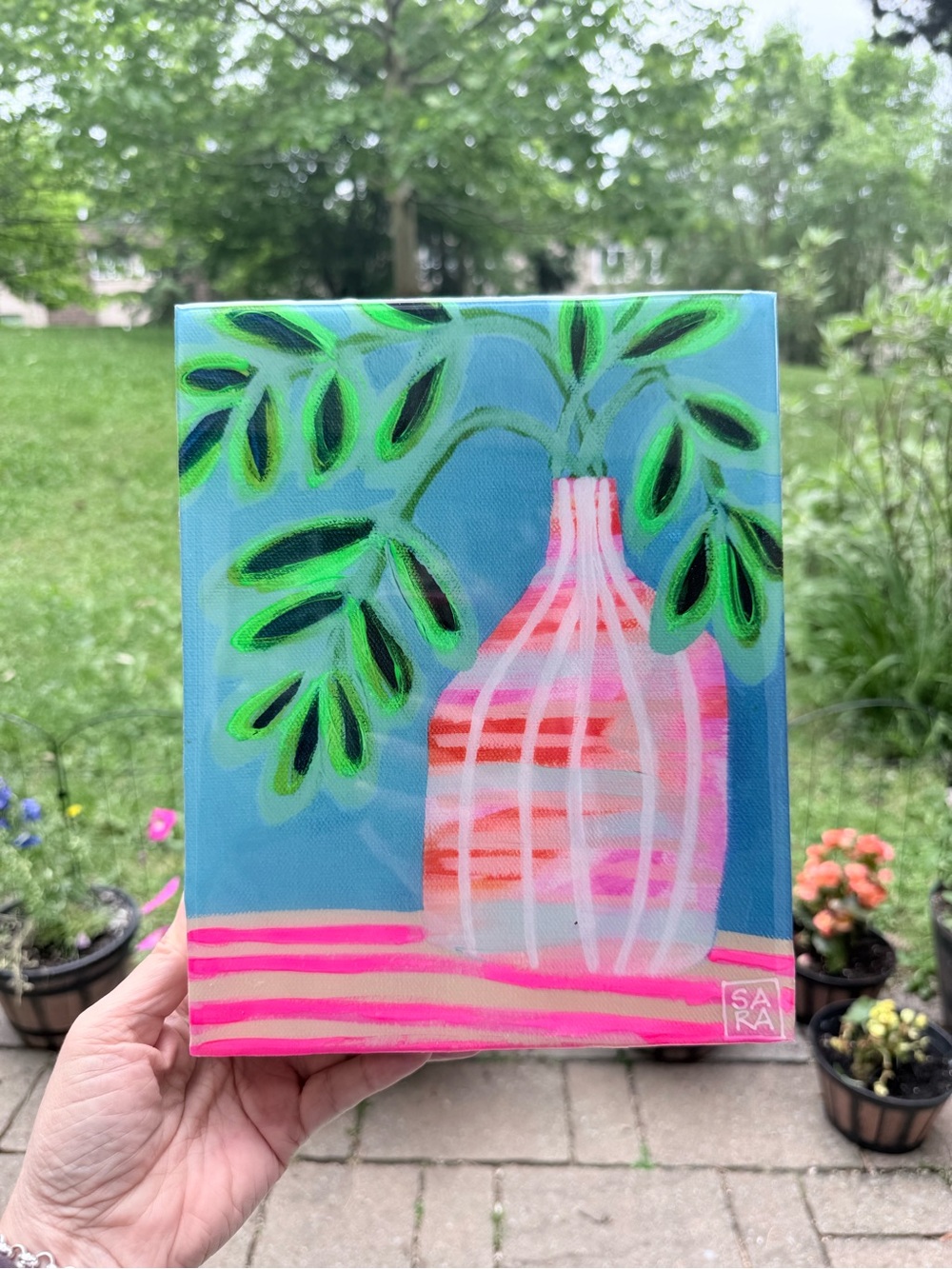 Pink & Blue Abstract Vase Wall Art by
